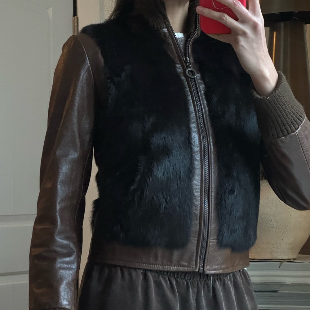 Real fur and leather jacket